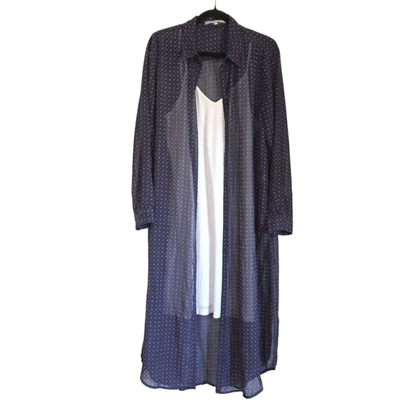 Cecico Womens Sheer Duster Cardigan Dress Medium Longline Layer Slit Print Slip - Picture 4 of 8